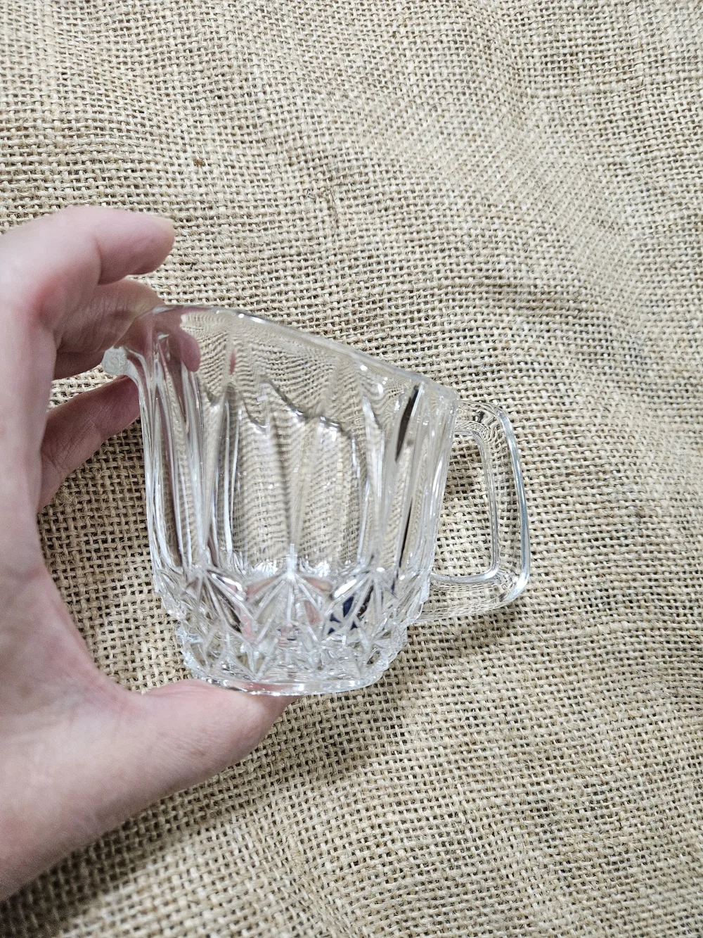 Clear Crystal Glass Creamer Pitcher - Classic Faceted Design